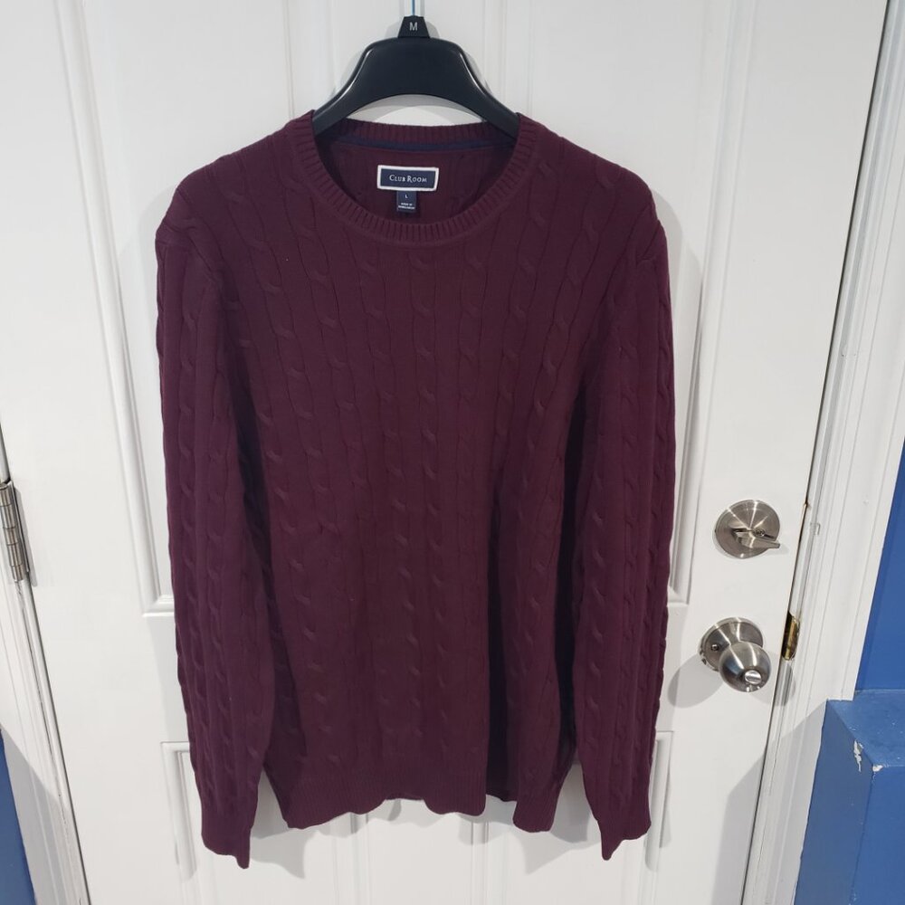 Club Room Men's Cable-Knit Crewneck Cotton Sweater Red Plum NWT size L